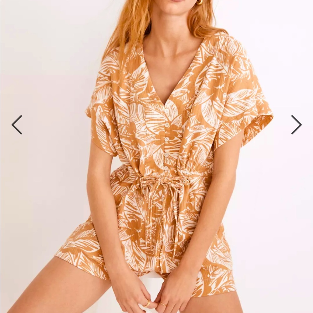 Madewell Lightestspun Drawstring Cover-Up Romper in Palm Leaves Small NWT!!!